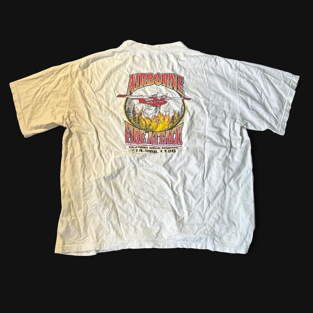 90s Vintage Firefighting T-Shirt with Great Graphic and Fade
